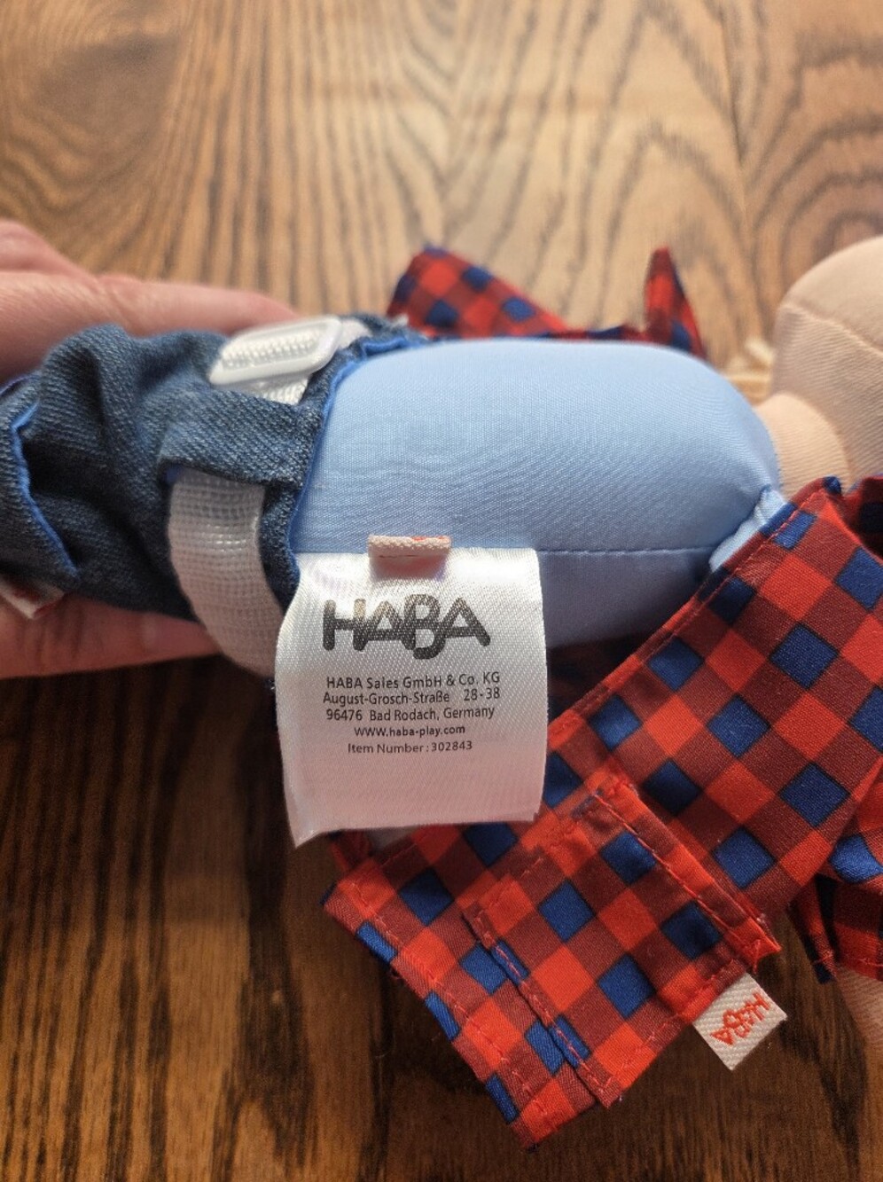 Haba - Nick 12" Soft Blonde Rag Doll in Blue Shirt, Jeans & Red Plaid - 18 Mo + - Picture 7 of 7